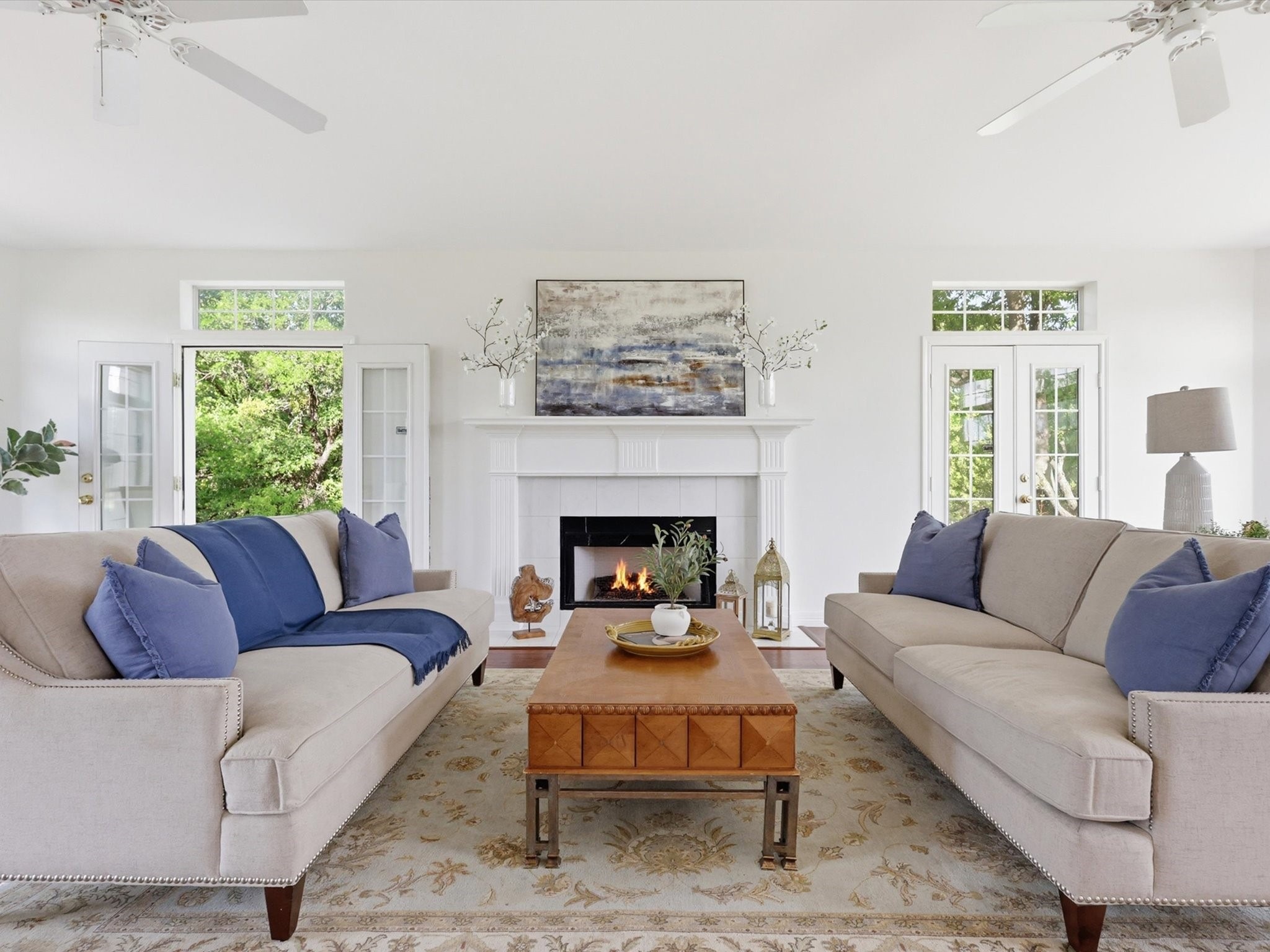 Aledo estate - staged formal living room with fireplace